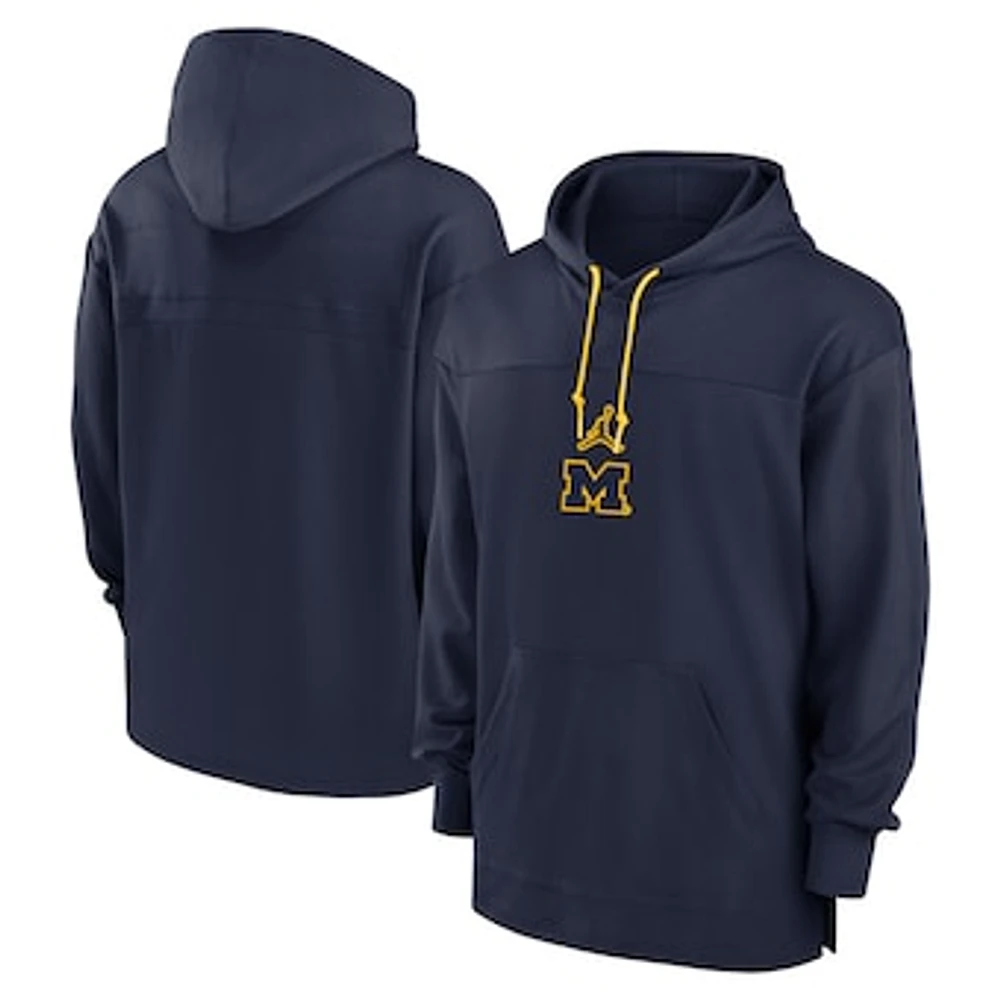 Men's Jordan Brand Navy Michigan Wolverines 2024/25 Sideline Jersey Performance Pullover Hoodie