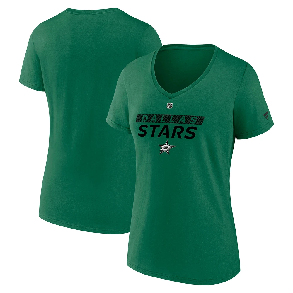 Women's Fanatics  Kelly Green Dallas Stars Authentic Pro Core Primary V-Neck T-Shirt