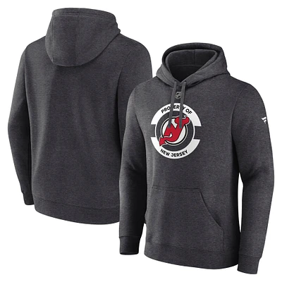 Men's Fanatics  Heather Charcoal New Jersey Devils Authentic Pro Core Secondary Fleece Pullover Hoodie