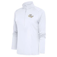Women's Antigua  White George Washington University Tribute Quarter-Zip Pullover Top