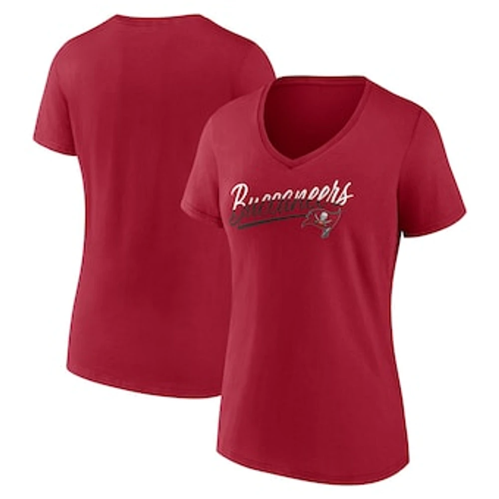 Women's Fanatics Red Tampa Bay Buccaneers Slice Script V-Neck T-Shirt