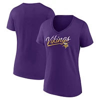 Women's Fanatics Purple Minnesota Vikings Slice Script V-Neck T-Shirt