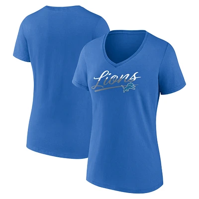 Women's Fanatics Blue Detroit Lions Slice Script V-Neck T-Shirt