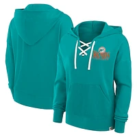 Women's Fanatics Aqua Miami Dolphins Blitz Left Lace-Up Pullover Hoodie