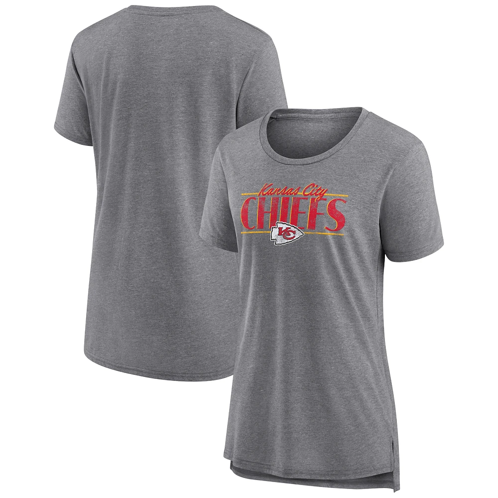 Women's Fanatics Heather Gray Kansas City Chiefs Up the Middle Tri-Blend T-Shirt