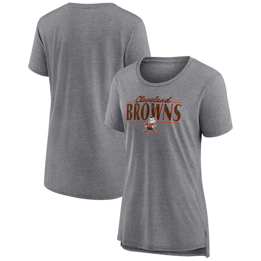 Women's Fanatics Heather Gray Cleveland Browns Up the Middle Tri-Blend T-Shirt