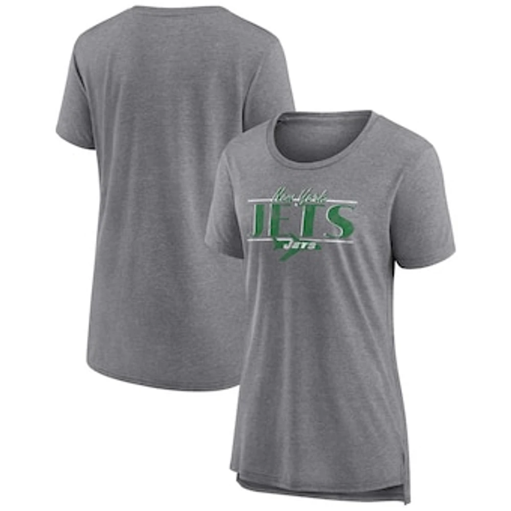 Women's Fanatics Heather Gray New York Jets Up the Middle Tri-Blend T-Shirt