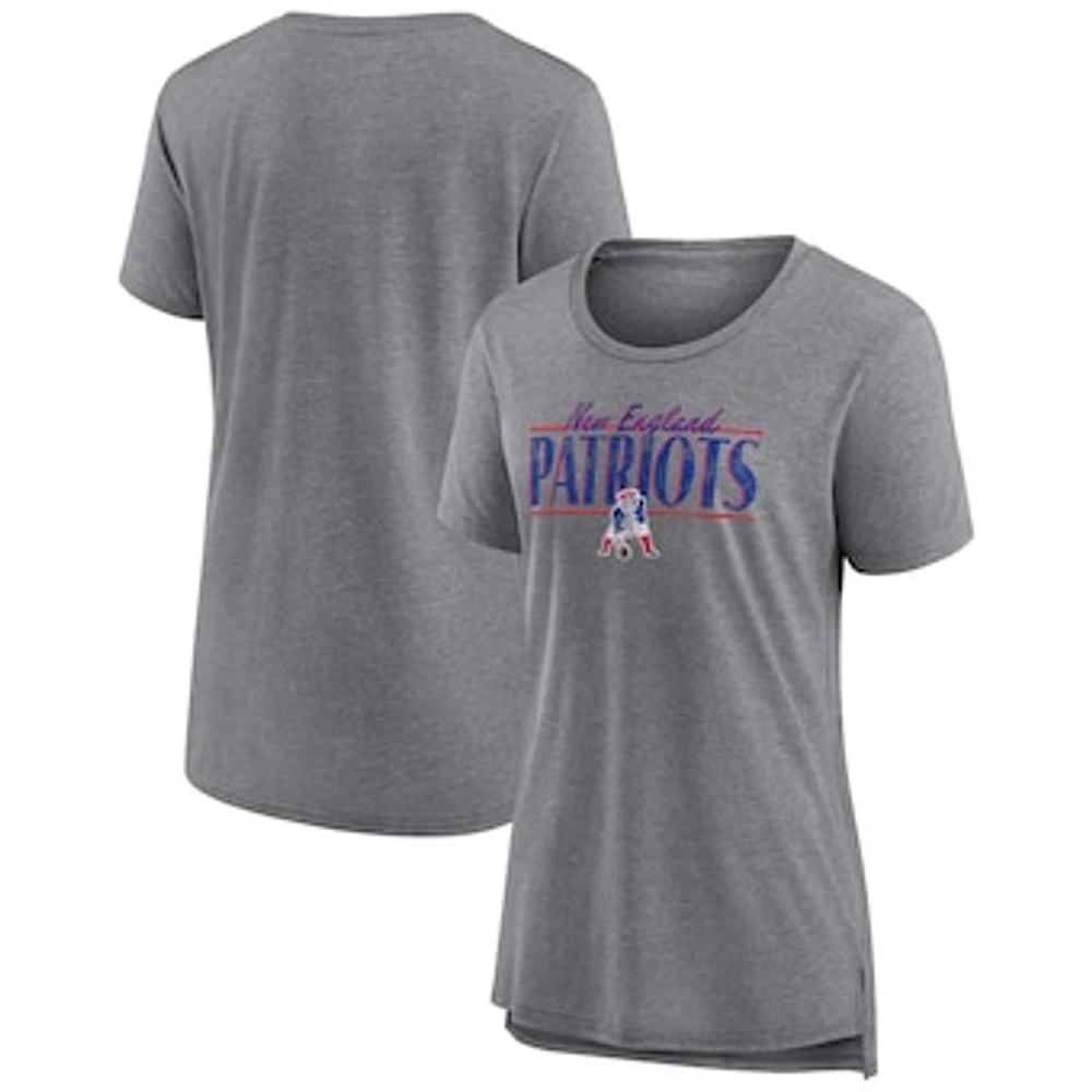 Women's Fanatics Heather Gray New England Patriots Up the Middle Tri-Blend T-Shirt