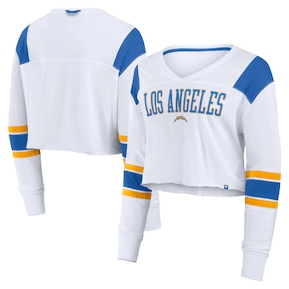 Women's Fanatics  White Los Angeles Chargers Stretch Cropped Fashion Long Sleeve T-Shirt