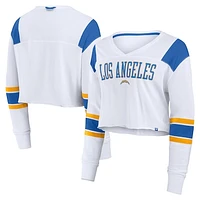 Women's Fanatics  White Los Angeles Chargers Stretch Cropped Fashion Long Sleeve T-Shirt