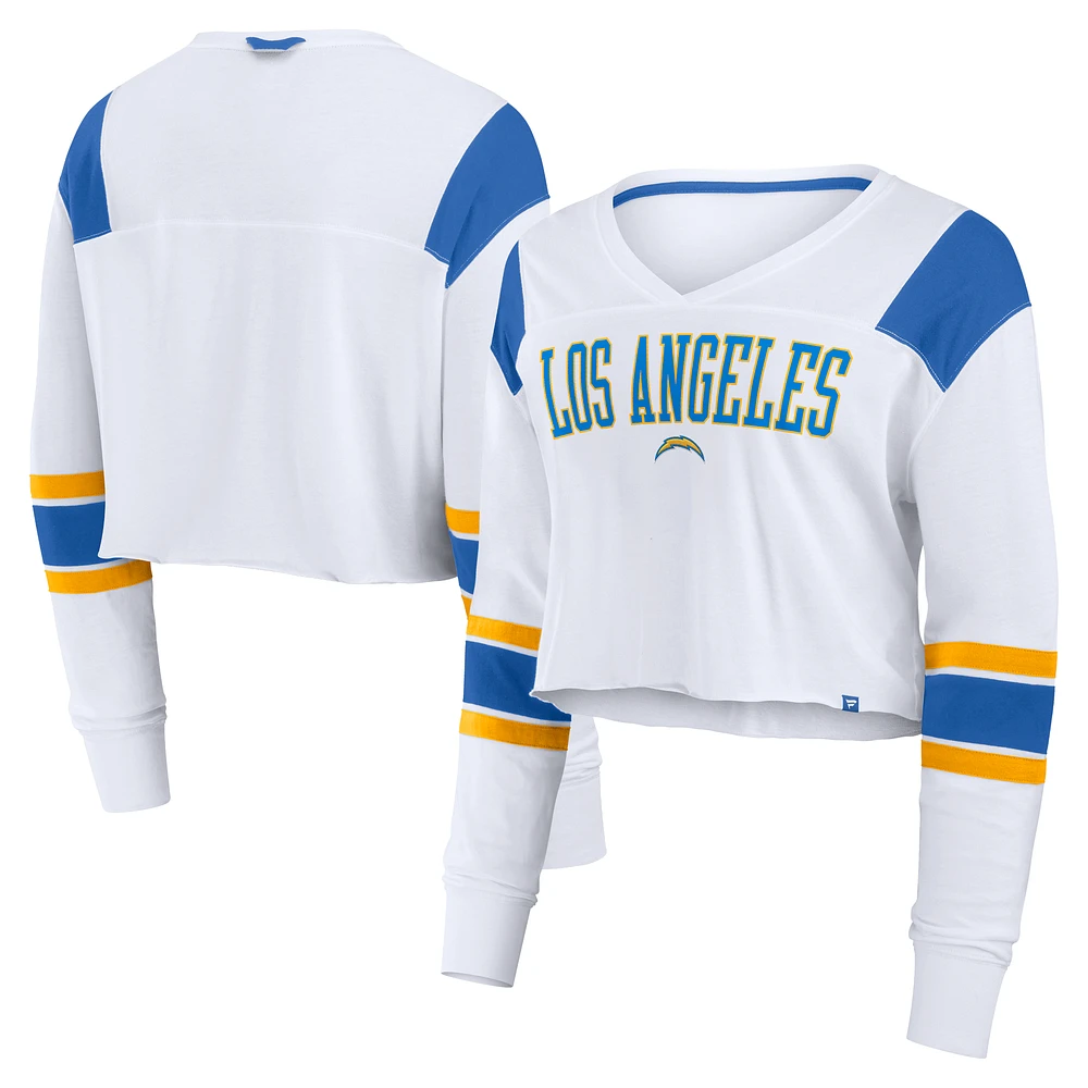Women's Fanatics White Los Angeles Chargers Stretch Cropped Fashion Long Sleeve T-Shirt