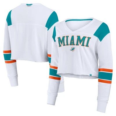 Women's Fanatics  White Miami Dolphins Stretch Cropped Fashion Long Sleeve T-Shirt