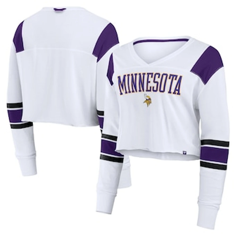 Women's Fanatics  White Minnesota Vikings Stretch Cropped Fashion Long Sleeve T-Shirt