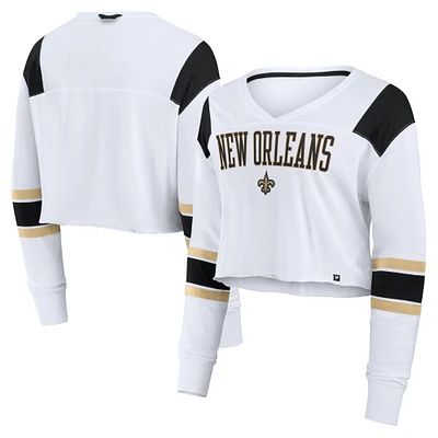 Women's Fanatics  White New Orleans Saints Stretch Cropped Fashion Long Sleeve T-Shirt