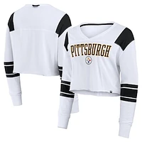 Women's Fanatics  White Pittsburgh Steelers Stretch Cropped Fashion Long Sleeve T-Shirt