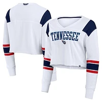 Women's Fanatics  White Tennessee Titans Stretch Cropped Fashion Long Sleeve T-Shirt