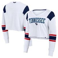 Women's Fanatics  White Tennessee Titans Stretch Cropped Fashion Long Sleeve T-Shirt