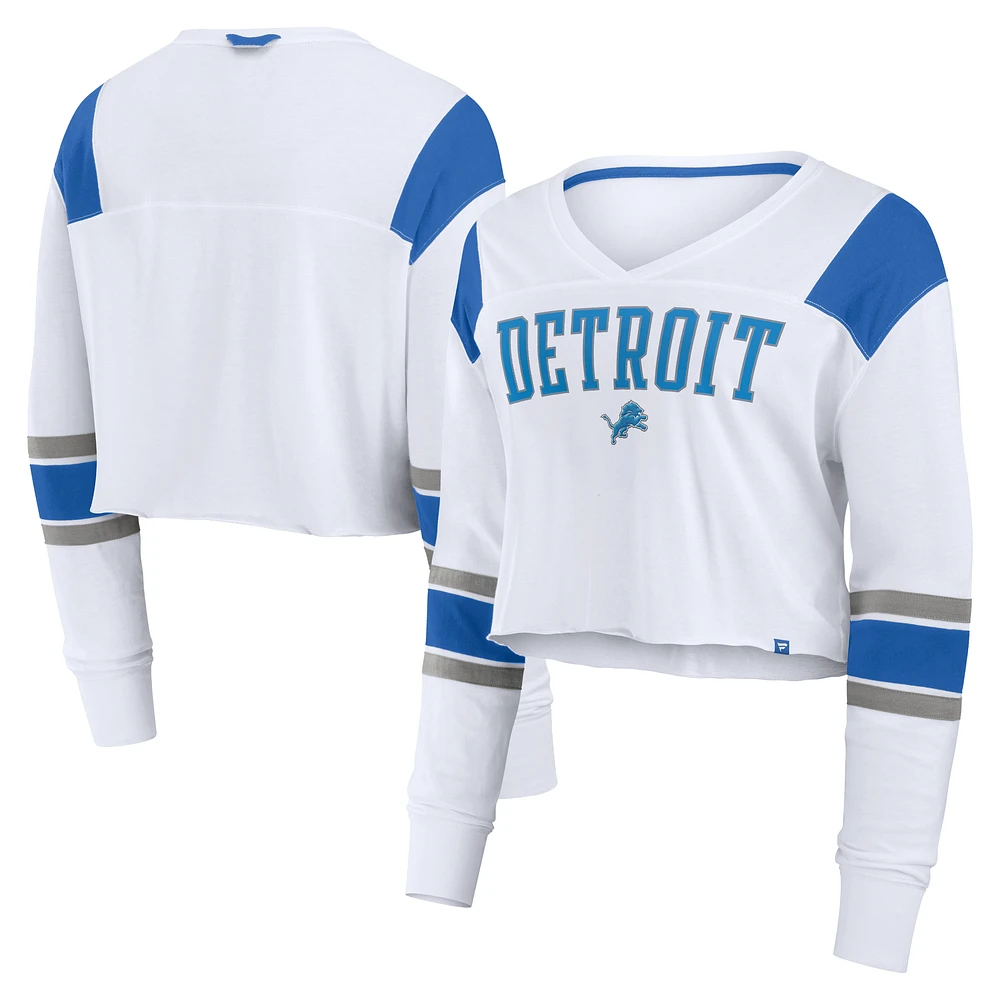 Women's Fanatics  White Detroit Lions Stretch Cropped Fashion Long Sleeve T-Shirt