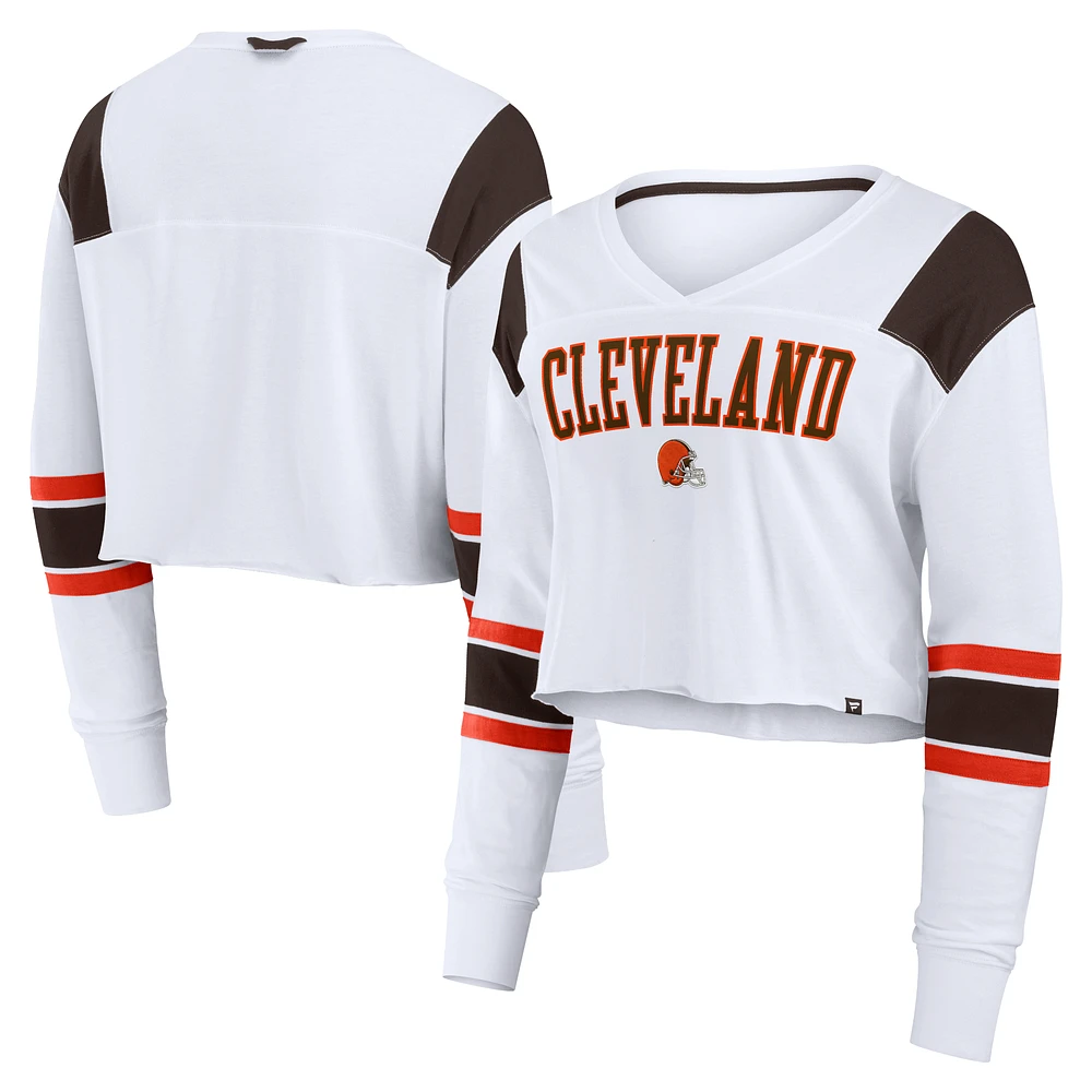 Women's Fanatics  White Cleveland Browns Stretch Cropped Fashion Long Sleeve T-Shirt