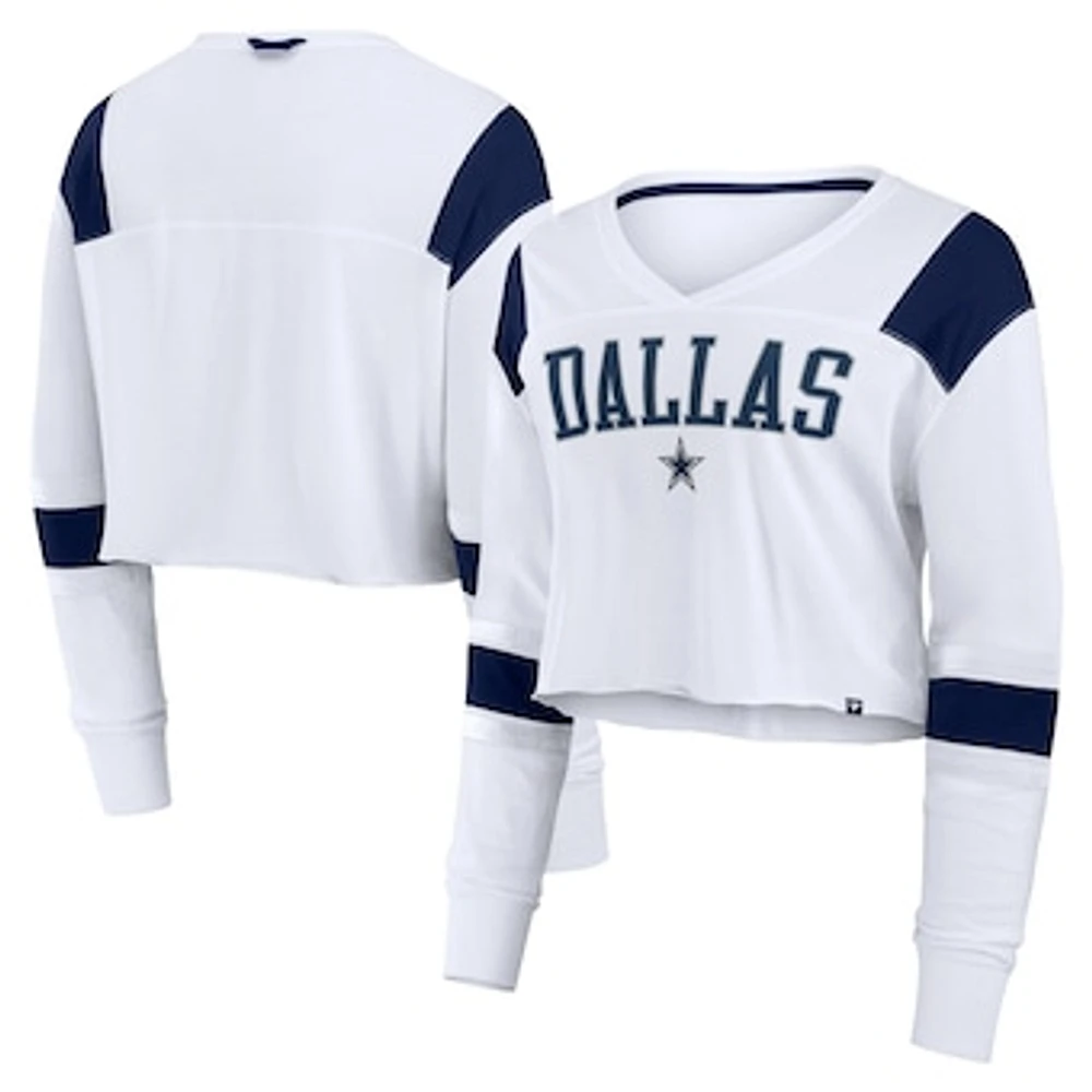 Women's Fanatics  White Dallas Cowboys Stretch Cropped Fashion Long Sleeve T-Shirt