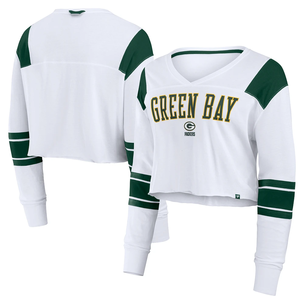 Women's Fanatics  White Green Bay Packers Stretch Cropped Fashion Long Sleeve T-Shirt