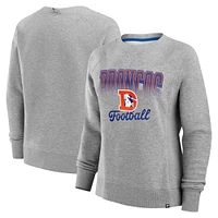 Women's Fanatics Heather Gray Denver Broncos Hit Hard Fleece Pullover Sweatshirt