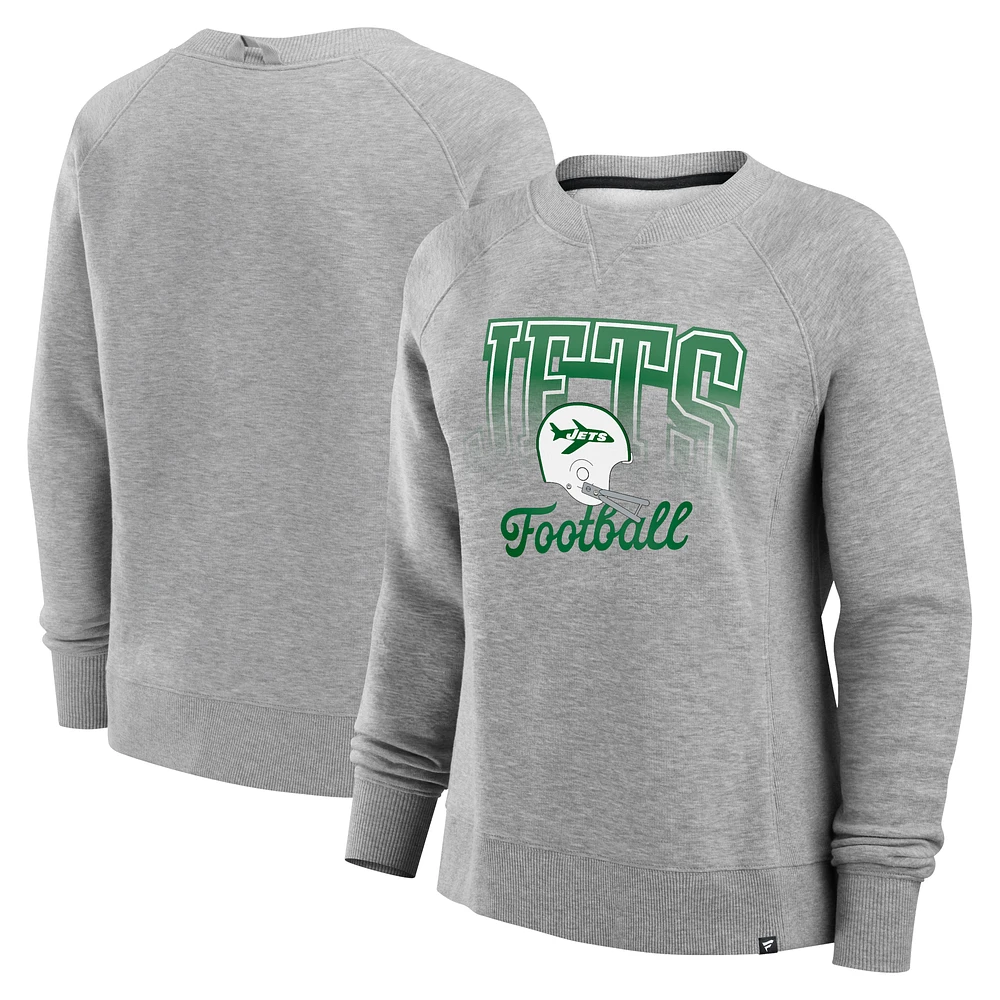 Women's Fanatics Heather Gray New York Jets Hit Hard Fleece Pullover Sweatshirt