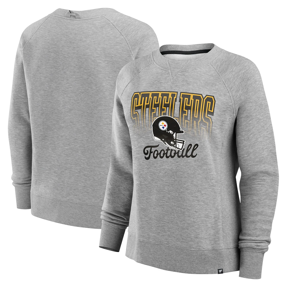 Women's Fanatics Heather Gray Pittsburgh Steelers Hit Hard Fleece Pullover Sweatshirt