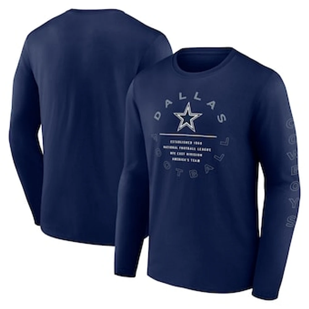 Men's Fanatics Navy Dallas Cowboys Stat Sheet Long Sleeve T-Shirt