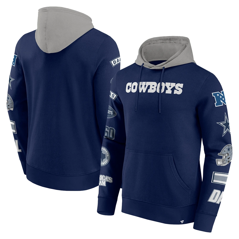 Men's Fanatics Navy/Silver Dallas Cowboys Patched Out Pullover Hoodie