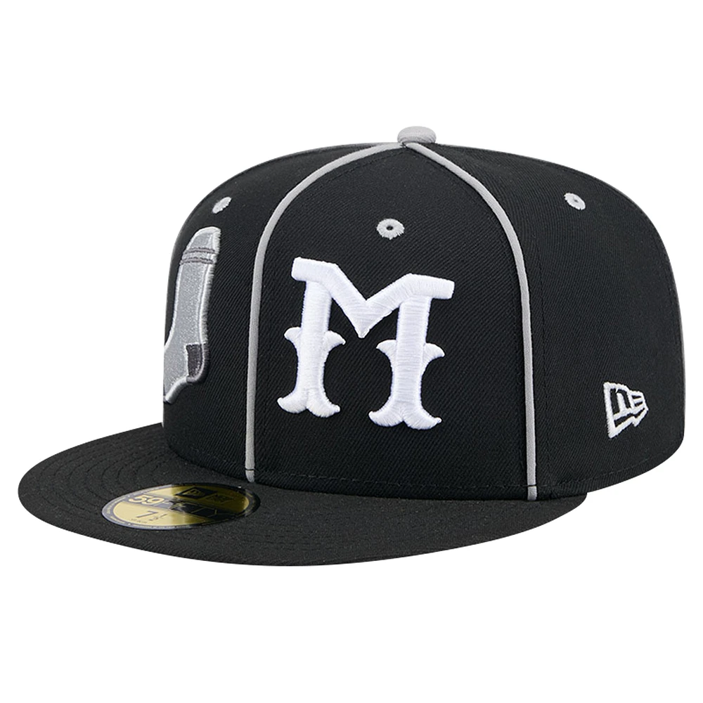 Men's New Era Black Montgomery Biscuits Theme Night Gray Sox 59FIFTY Fitted Hat