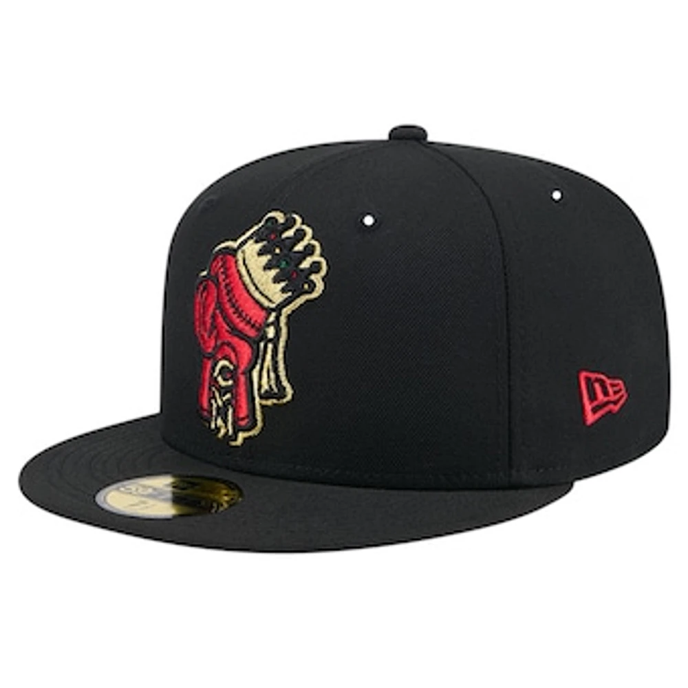 Men's New Era Black Spokane Indians Theme Night King Carl 59FIFTY Fitted Hat