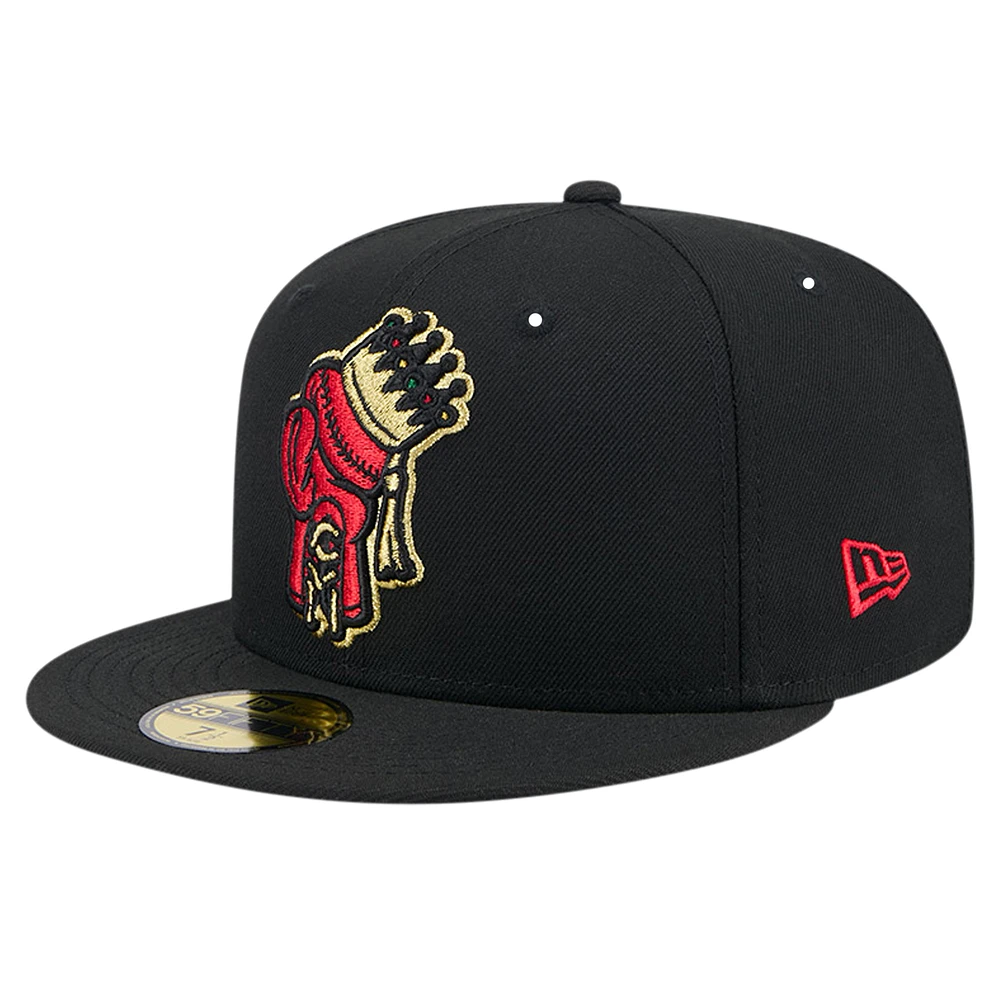 Men's New Era Black Spokane Indians Theme Night King Carl 59FIFTY Fitted Hat