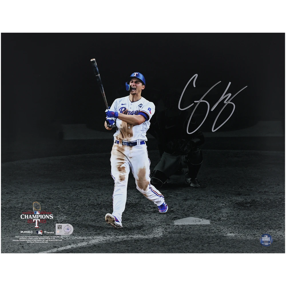 Corey Seager Texas Rangers Autographed 2023 World Series Champions 11" x 14" Hitting Spotlight Photograph