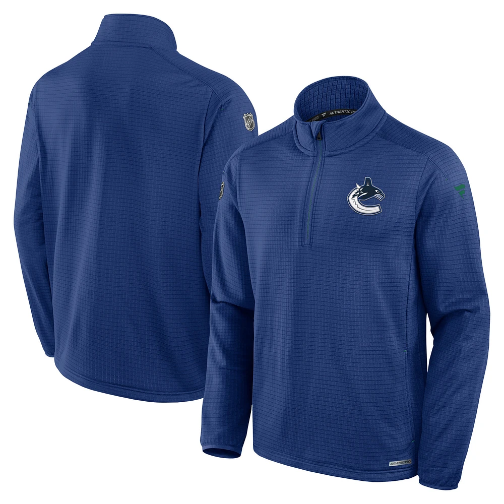 Men's Fanatics Blue Vancouver Canucks Authentic Pro Rink Quarter-Zip Jacket