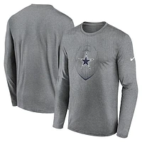 Men's Nike Heather Gray Dallas Cowboys Icon Legend Performance Long Sleeve T-Shirt