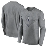 Men's Nike Heather Gray Dallas Cowboys Icon Legend Performance Long Sleeve T-Shirt