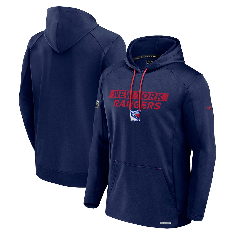 Men's Fanatics  Navy New York Rangers Authentic Pro Rink Fleece Pullover Hoodie