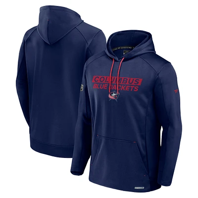 Men's Fanatics  Navy Columbus Blue Jackets Authentic Pro Rink Fleece Pullover Hoodie