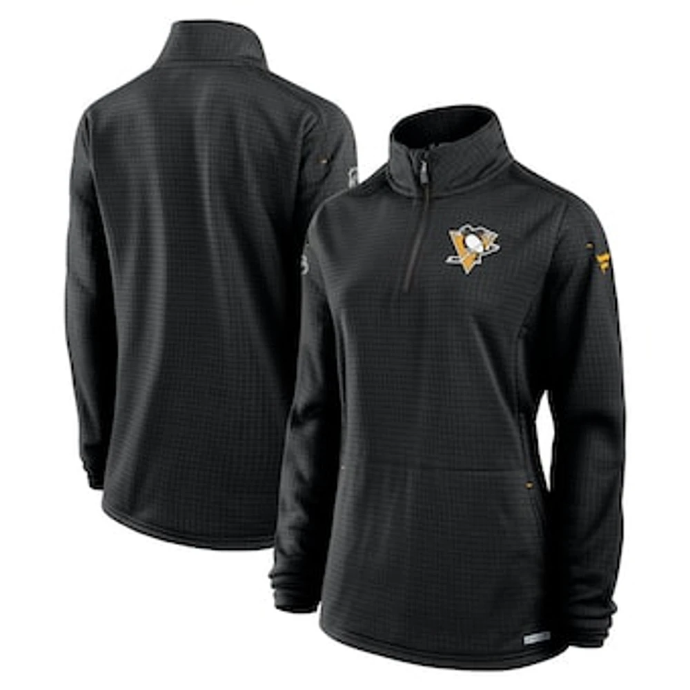 Women's Fanatics  Black Pittsburgh Penguins Authentic Pro Rink Lightweight Quarter-Zip Pullover Top