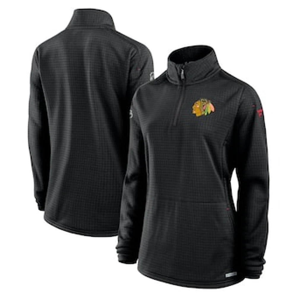 Women's Fanatics  Black Chicago Blackhawks Authentic Pro Rink Lightweight Quarter-Zip Pullover Sweatshirt