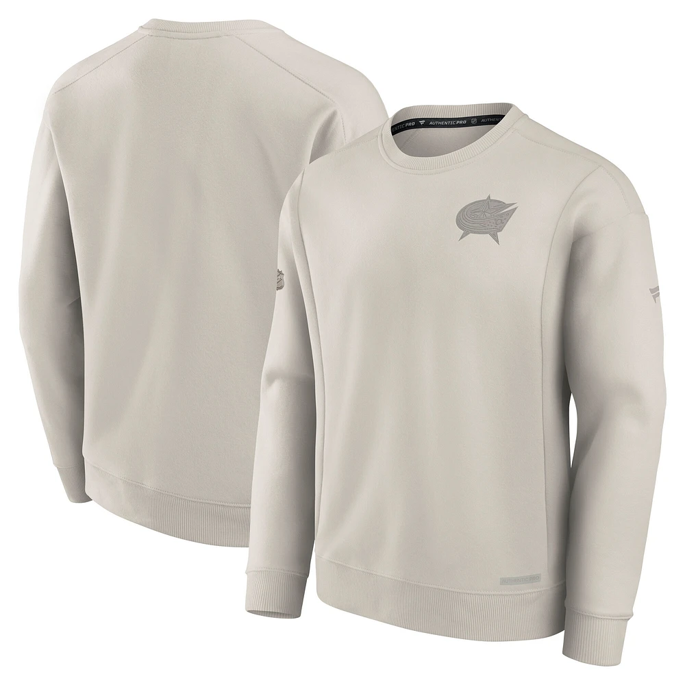Men's Fanatics Cream Columbus Blue Jackets Authentic Pro Road Fleece Pullover Sweatshirt