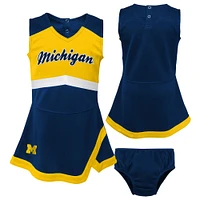 Girls Preschool Navy Michigan Wolverines Two-Piece Cheer Captain Jumper Dress & Bloomers Set