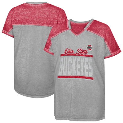 Girls Youth Gray Ohio State Buckeyes Up for Anything Colorblock Dolman V-Neck T-Shirt