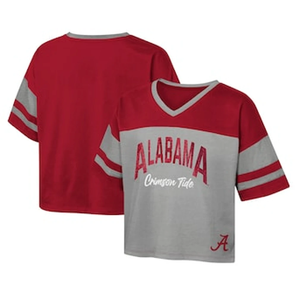 Girls Youth Crimson Alabama Tide The Playmaker Sleeve Stripe V-Neck Jersey T-Shirt