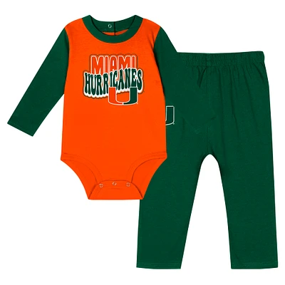 Infant Hunter Green Miami Hurricanes Double Up Long Sleeve Bodysuit & Pant Set