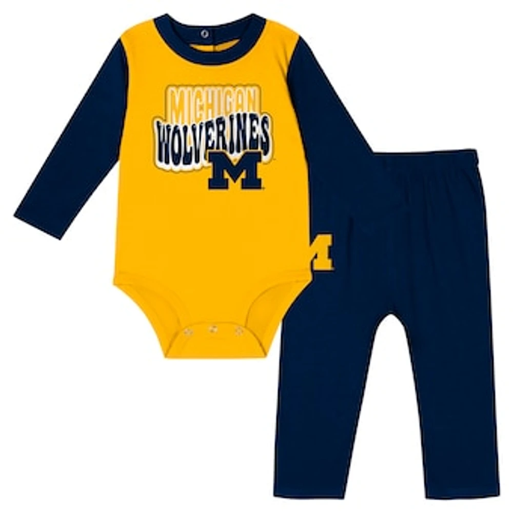 Infant Navy Michigan Wolverines Double Up Long Sleeve Bodysuit & Pant Set