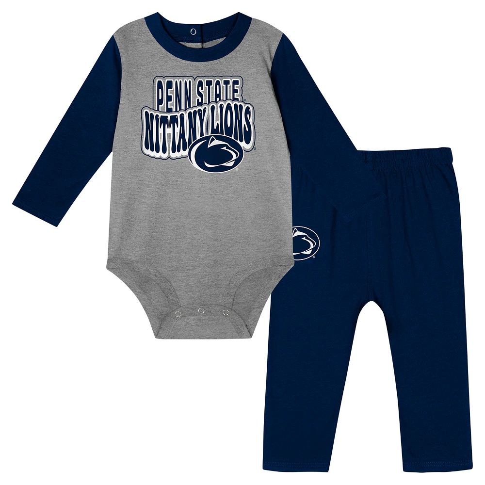 Infant Navy Penn State Nittany Lions Double Up Long Sleeve Bodysuit & Pant Set