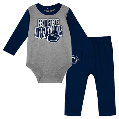 Infant Navy Penn State Nittany Lions Double Up Long Sleeve Bodysuit & Pant Set