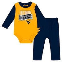 Infant Navy West Virginia Mountaineers Double Up Long Sleeve Bodysuit & Pant Set